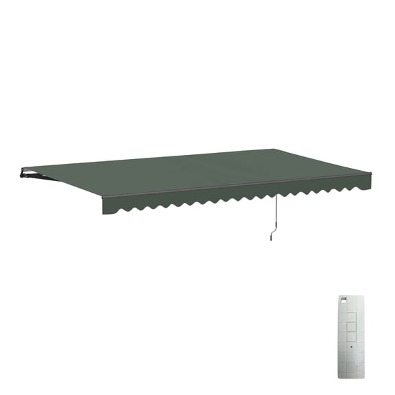 ALEKO Motorized Retractable Patio 20 x 10 ft Awning Green Canopy Black Frame