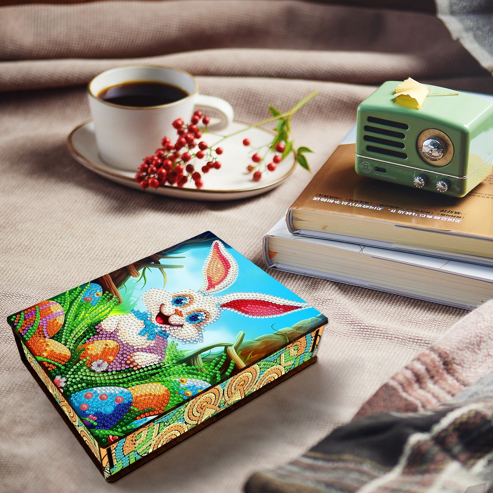 FLOPESN Easter Bunny Eggs DIY Diamond Art Painting Storage Box, Diamond Painting Large Capacity Holiday Storage Box placable jewelry, cosmetics, and small items