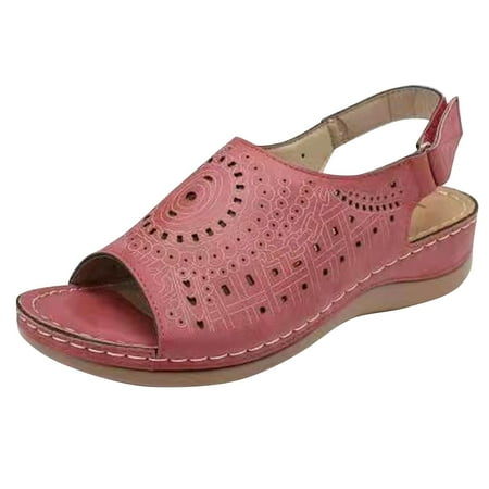 

Penkiiy Sandals for Women Dressy Summer 2024 Casual Open Toe Sandals Ankle Strap Open Toe Espadrilles Wedge Sandals 43 Red