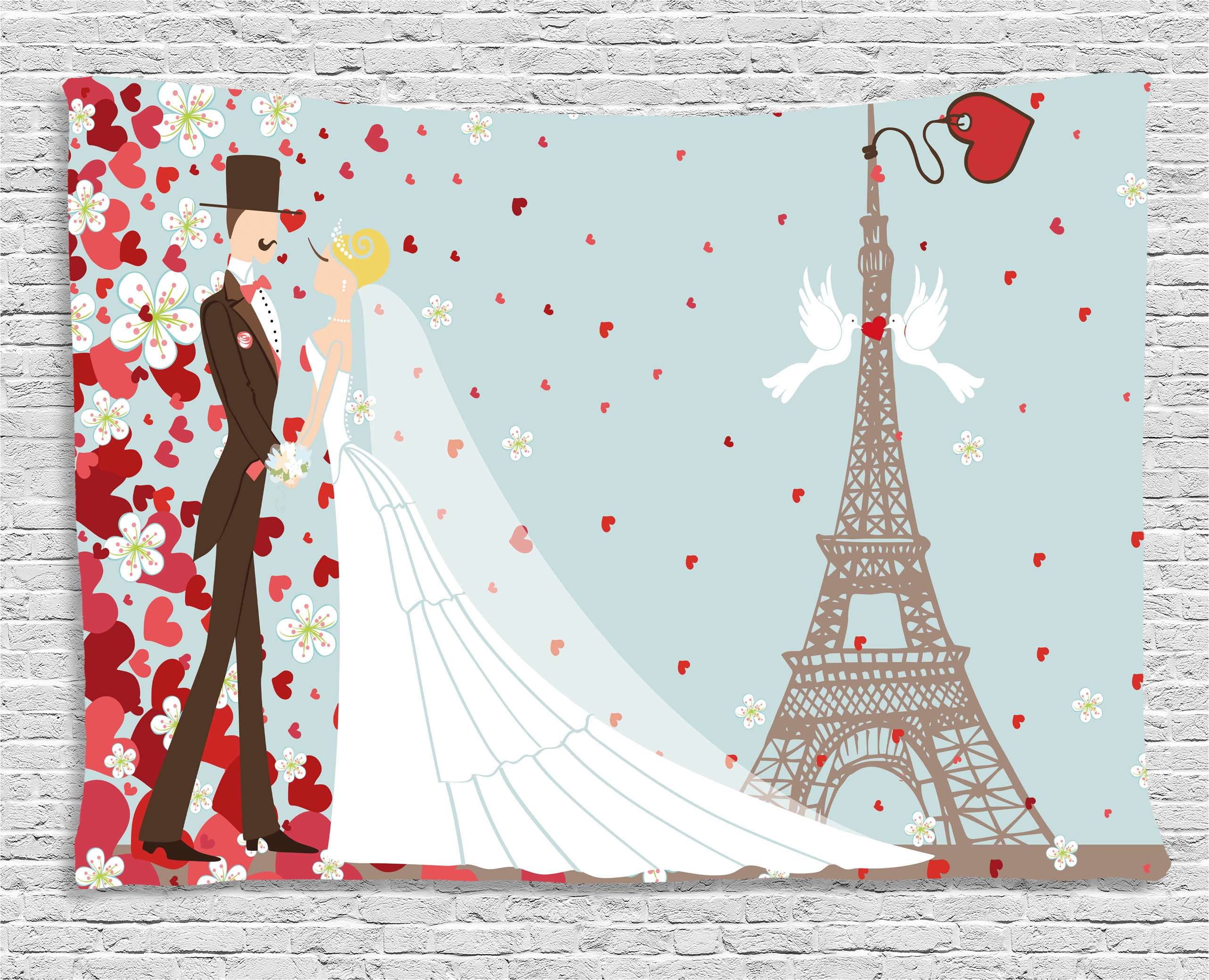 Wedding Decorations Tapestry French Couple Hand Drawn Paris Eiffel