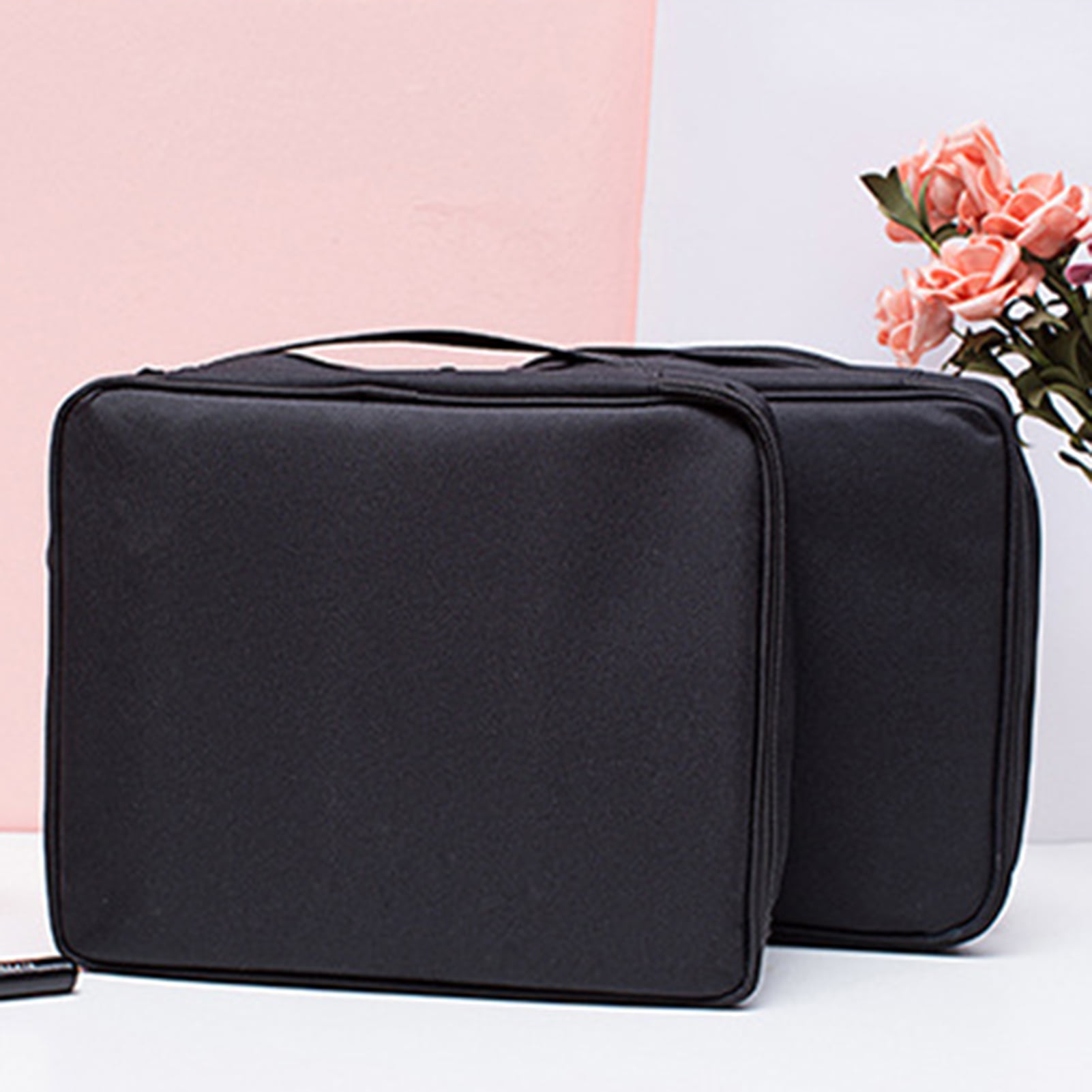 Renva Travel Makeup Bag Large Capacity Cosmetic Bag with Compartment  Waterproof PU Leather Makeup Bag for Women and Girl (Black Cross Bag) :  : Beauty