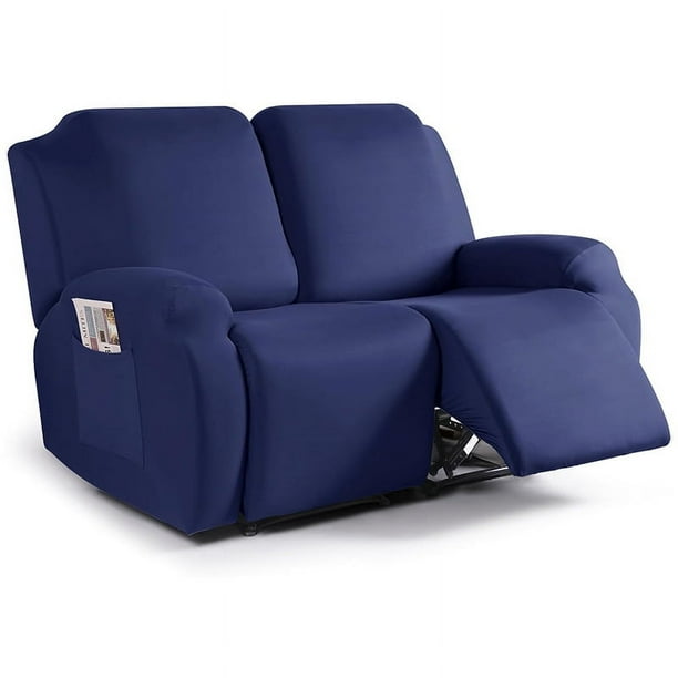 Nvzi Funda de sofá elástica de jacquard, funda de sillón reclinable para sala de estar, fácil de instalar, lavable, protector de sofá de 2 plazas (azul oscuro)