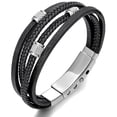 thumbnail image 6 of Mens Leather Bracelet, Adjustable Multi Strand Wristband with Stainless Steel Clasp, Fashion Cuff Bracelet for Business and Casual Wear, 6 of 11