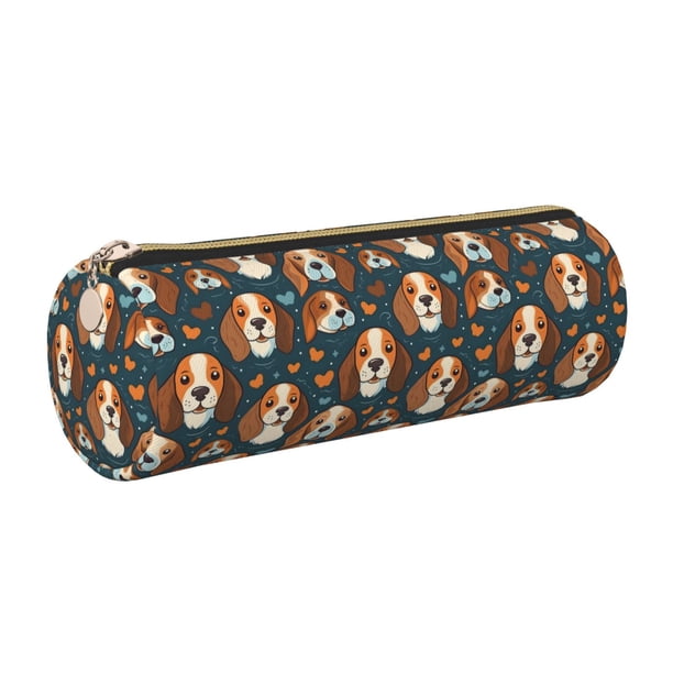 Easygdp Cute Puppy para Estuche de Lápices Cilíndrico de Cuero con Cremallera, Organizador de Lápices de Cuero para Escuela, Oficina y Viajes