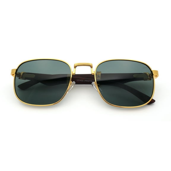 Mens Luxury Oversize Wood Buff Rectangle OG Gangster Sunglasses Gold Brown - Green