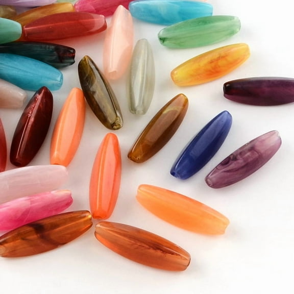 50pc Rice Imitation Gemstone Acrylic Beads Mixed Color 28x9x9mm Hole: 2mm
