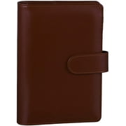 Leather Notebook Binder A6 Refillable 6 Ring Budget Binder for A6 Filler Paper, Loose Leaf Personal Planner Binder Cover with Magnetic Buckle Closure - Brown