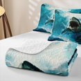 thumbnail image 4 of Manfei Marine Shark Bed Spread Queen, Ocean Horror Animal Queen Coverlet Set, Teal Blue, 3-Piece, 1 Quilt and 2 Pillowcases, 4 of 7