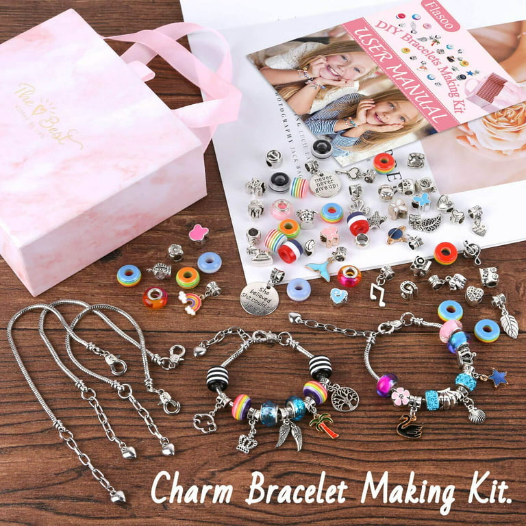 Charm Bracelet Making Kit Diy Craft Jewelry Gift Set For Kids Girls Teens A  (ruipei)