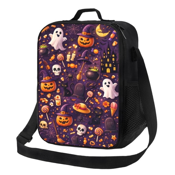Halloween Lunch Bag Insulated Thermal Box with Shoulder Strap & Handle for Work and Picnic