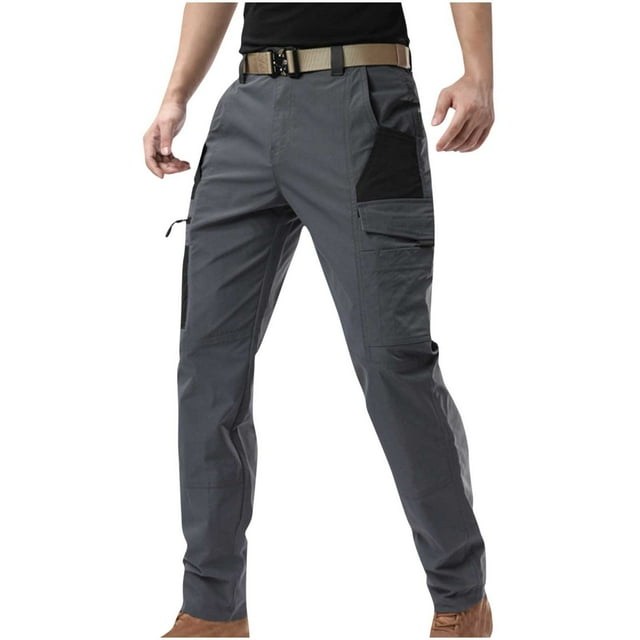 Pantalones largos para hombre, con bolsillos, color combinado, rectos, para exteriores, montañismo, versátiles, de poliéster, blusa y pantalón.