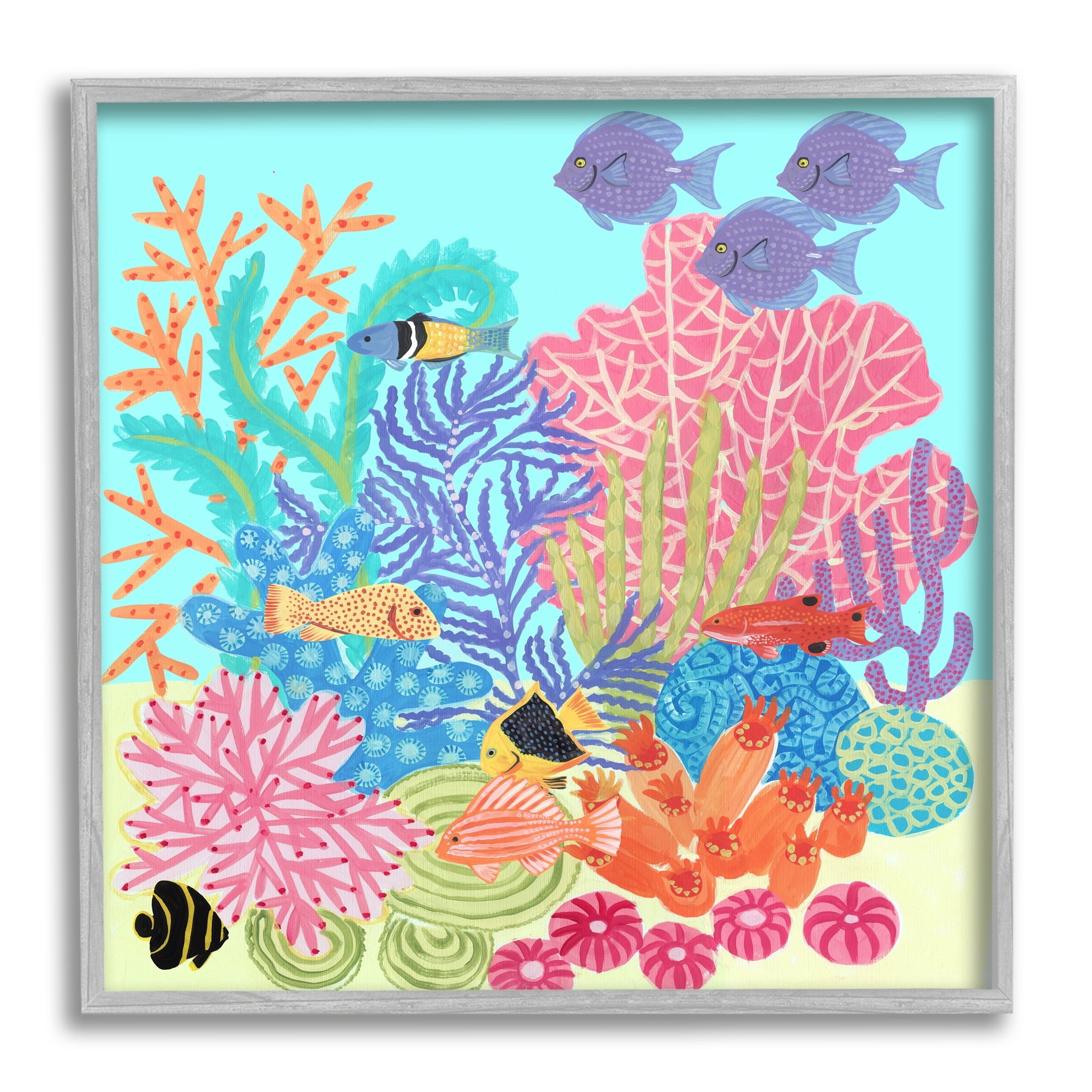 Stupell Industries Bold Coral Reef Underwater Patterned Fish Shapes Graphic Art Gray Framed Art Print Wall Art, Design by unknown