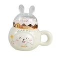 thumbnail image 2 of Taza de cerámica para bebidas, té, 400 ml, con tapa y asa, para café, para mujer y hombre. blanco feliz, 2 of 9