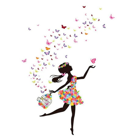Wall Art For Rooms Meigar Butterfly DIY Wall Sticker Decor Fairy Flower Girl Wall Decal Art Vintage Wall Decals for Kids Wedding Room Home Bedroom Living Room Decoration 51''x68'' ()