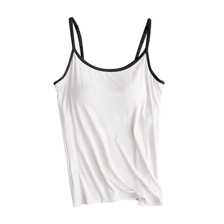 Women s Tank Top with Built in Bra Sleeveless thin Spaghetti Shoulder Strap Camisoles Summer Padded Bra Undershirt Basic Solid Color Camisole for Workout Sleeping Traveling