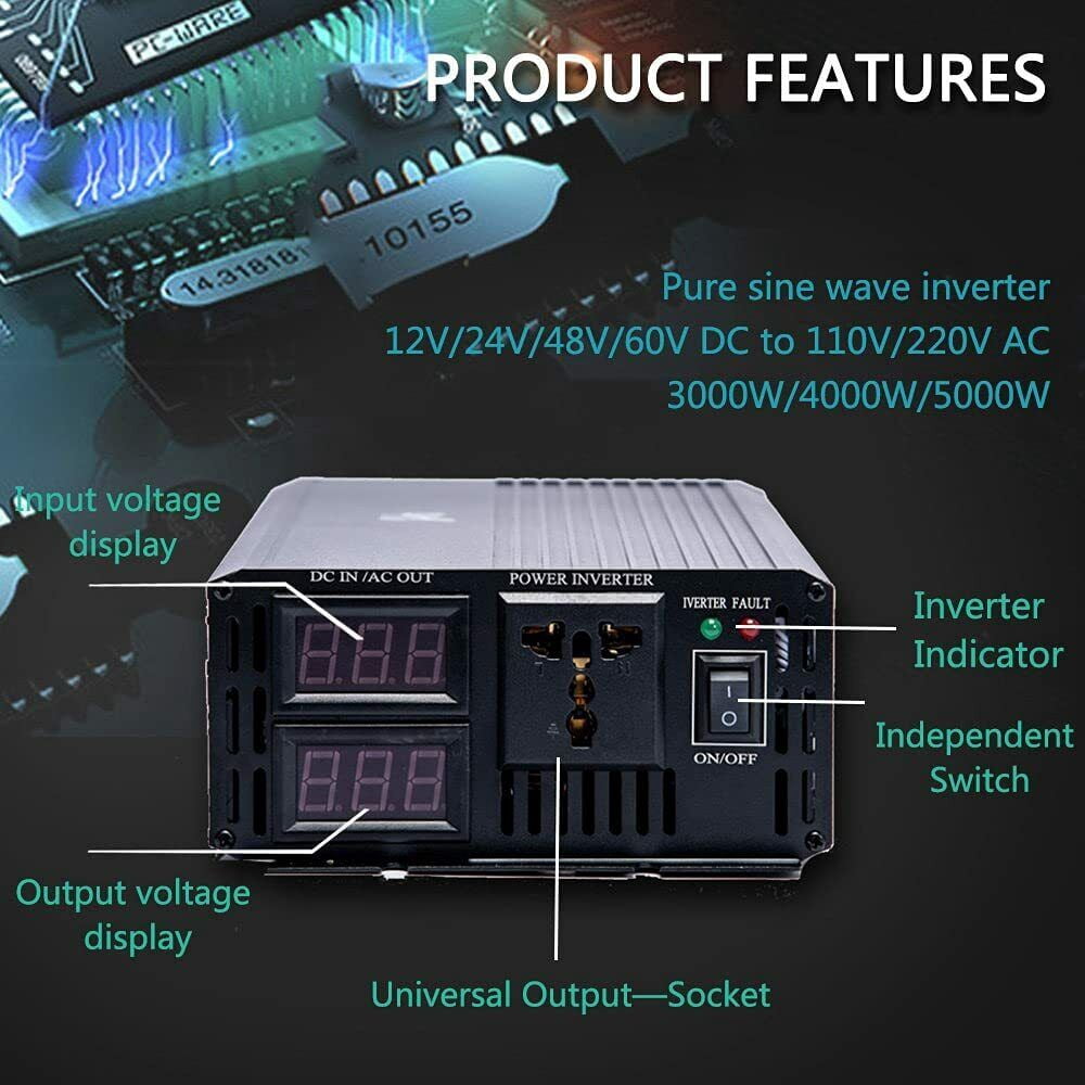 SHANNA 1500-Watt Continuous 3000-Watt Surge Power Inverter with Dual Digital Display for RV