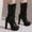 Black, variant on Women Platform Knee High Boots Buckle Strap Wide Calf Pull On Boots Chunky High Heel Round Toe Leather Tall Shoes Fashion Dress Boots Platform for Women Block High Heels Combat Boots
