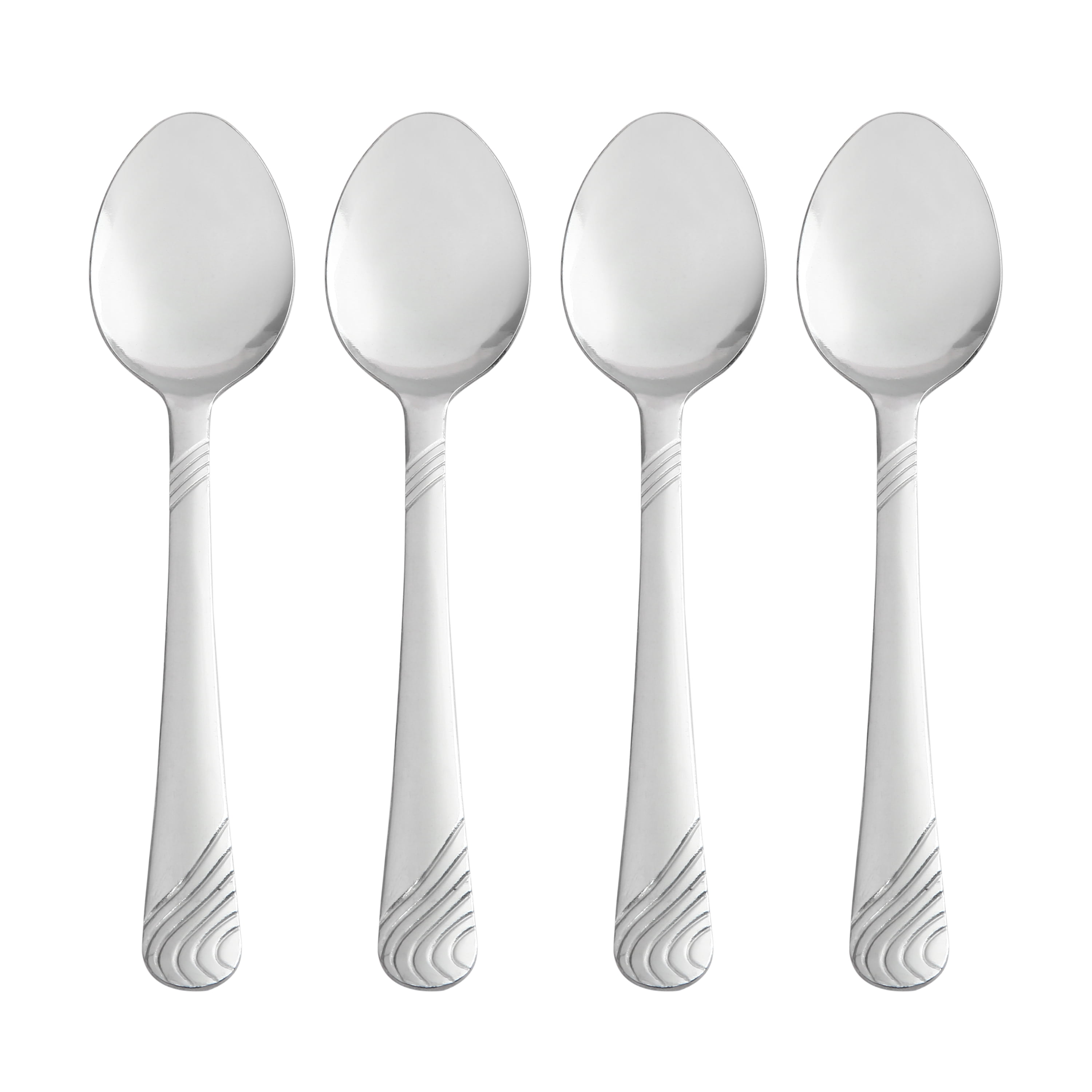 Mainstays 4-Piece Swirl Stainless Steel Teaspoon Set, Silver Tableware