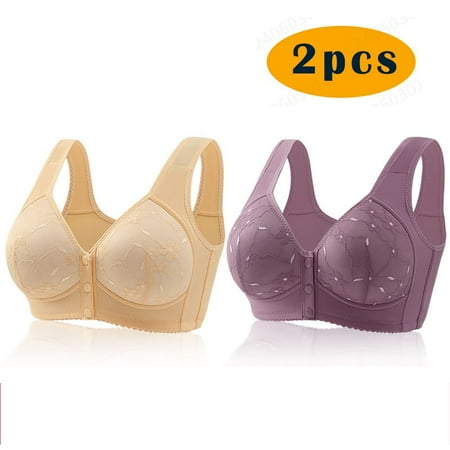 GERsome Women s 2 Pack Assorted Color Comfort Front Close Sport Bra Convenient Snap Sleep Bra Wireless Bras for Women Plus Size Full Coverage No Underwire Bra 2pcs#Beige/Purple XXXXXL