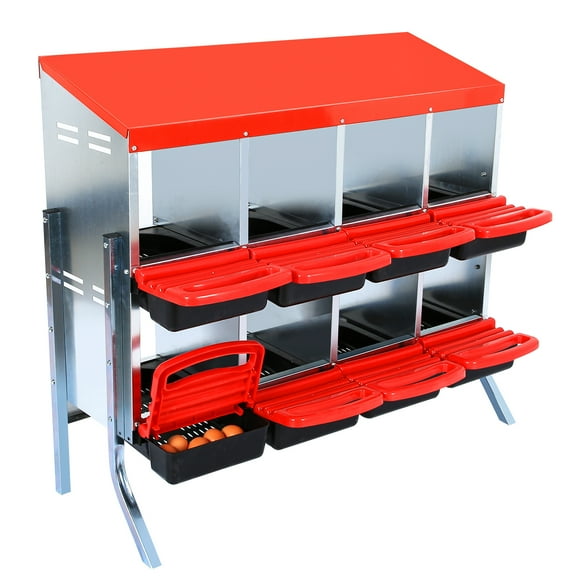 Gallineros para Aves Cajas Nido Metálicas - Caja Nido 8 Compartimentos con Diseño Enrollable - Incluye Soporte y Tapa - Fácil Recolección de Huevos - Con Patas de Soporte - Color Rojo