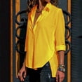 thumbnail image 3 of Wenyuyu Womens Button Down Tshirts Lightweight Solid Color Blouses Roll Long Sleeve V-Neck Tops Split Hem Shirts Yellow 5XL, 3 of 6