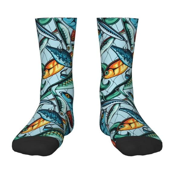 Honeii Colorful Fishing Baits Print Children's Colorful Socks,Unisex Kids and Toddlers' Cushioned Sock,Kids Athletic Crew Socks,for Everyday Wear and Sports