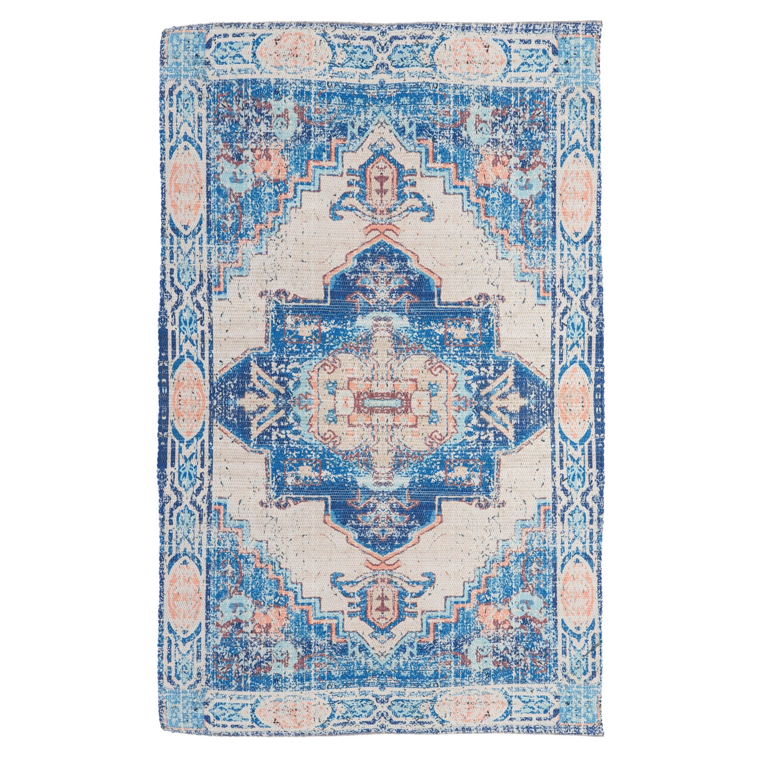 Blue with Coral DigitallyPrinted Indoor/Outdoor Rug, 4'x6', 48'' x 0.1