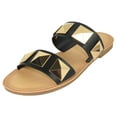 thumbnail image 1 of Soda Shoes Women's Sandals Double Strap Flip Flops Slides Large Gold Studded CETUS-S Black 11, 1 of 2