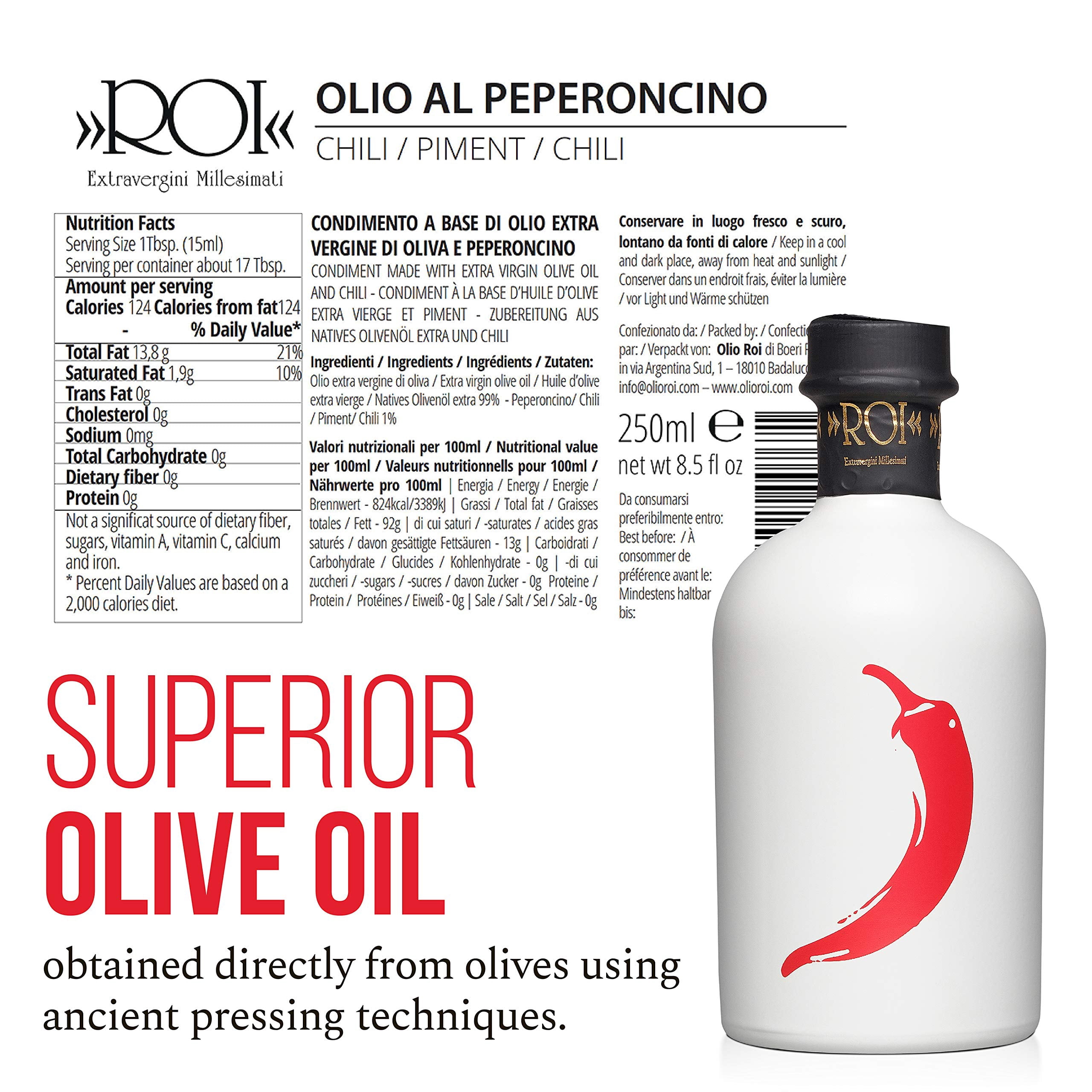 ROI Extra Virgin Olive Oils Flavored with Lemon, Chili, & Rosemary - 100% Naturally Infused Herb Olive Oil - Italian Gourmet Olive Oil, Variety Set of 3, 8.45 fl oz (250ml) Each