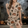 thumbnail image 4 of GDREDA Pyjama Grande Taille pour Femmes Pyjama pour Femmes en Satin de Soie Multicolore Imprimé à Manches Courtes à Boutons Ensemble de Pyjama pour Femmes Ensembles de Pyjama pyjamas Café,TG, 4 of 8