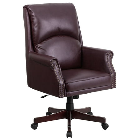 - A Line Furniture Executive High Back Burgundy Leather Adjustable Swivel Office Chair With Plush Headrest