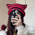 thumbnail image 4 of Y2K-gorro de punto a rayas para mujer y niña, ropa de calle japonesa, gorro Harajuku, Gorro con orejas de gato, lindo Diablo, Otoño e Invierno, 4 of 5