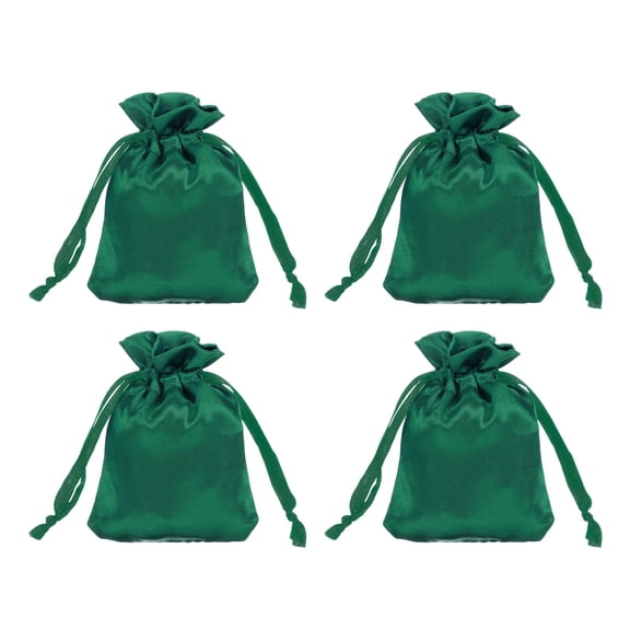 Uxcell Satin Bags with Drawstring, 3x4 Inch Wedding Favor Bag Mini Gift Packaging for Birthday Christmas Jewelry Party (Green, Pack of 4)