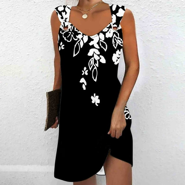 Robes pour Femmes, Robe d'Été Confortable et Tendance à Imprimé Sans Manches à Col en V pour Femmes