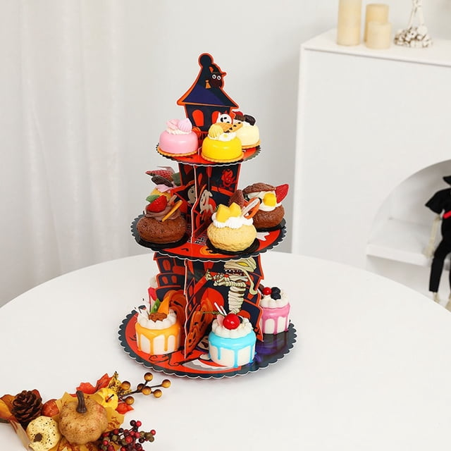 Hallowen Pumpkin Multilayer Cake Rack Decorative Paper Cake Tray Party Snack Set
