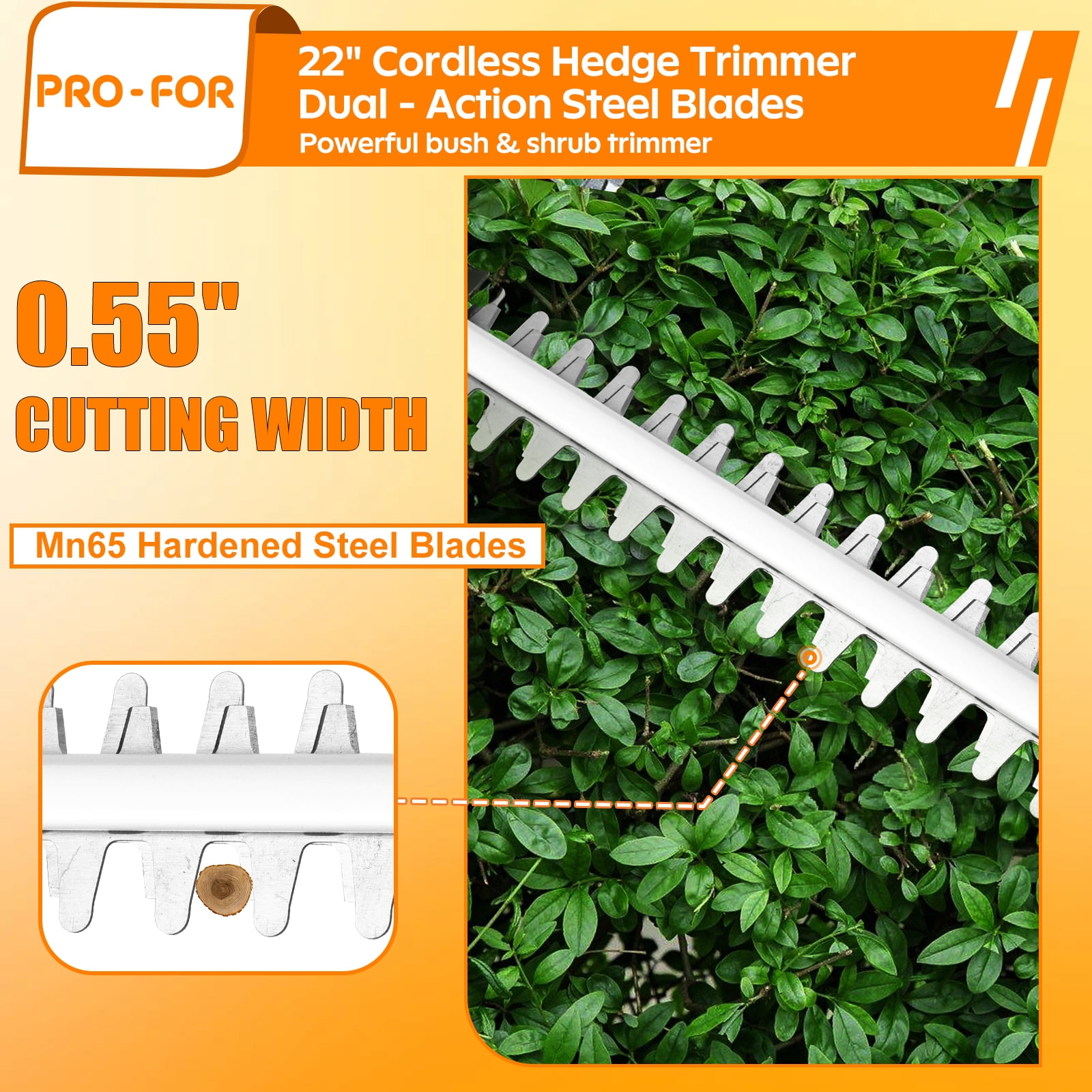 Cordless Hedge Trimmer Compatible with DEWALT 20V Battery, Bare Tool Only, 22” Dual-Action Blade, Rotatable Handle Electric Bush Trimmer, 0.55” Cutting Capacity, Lightweight Shrub Trimmer