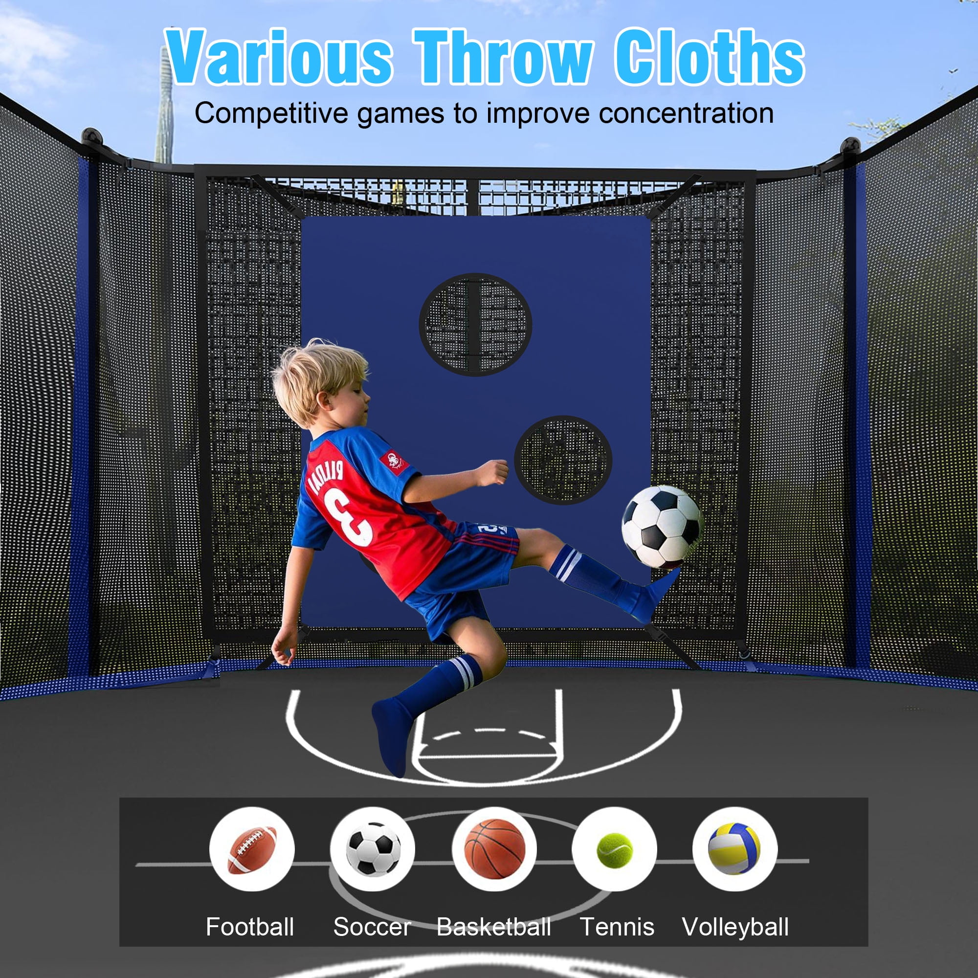 8x12FT Outdoor Trampoline for Kids, 3-IN-1 Rectangle Trampoline with Basketball Hoop, Soccer Target, Adults Trampoline Max Weight 2200LBS, Shoe Bag, Basketball, Soccer