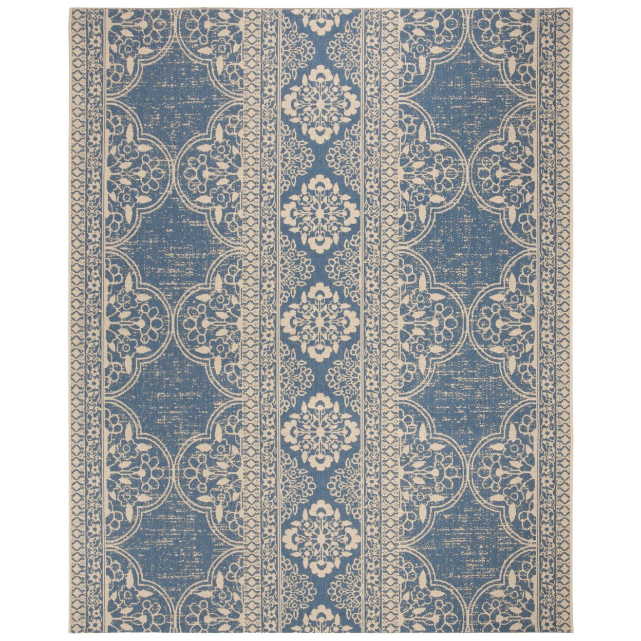 SAFAVIEH Beach House Kiaran Southwestern Indoor/Outdoor Area Rug Cream/Blue, 6'7" x 6'7" Round
