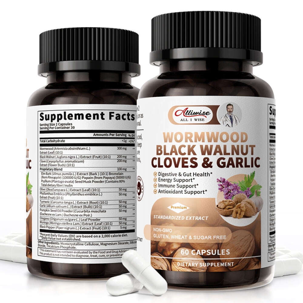 Black Walnut Wormwood Capsules, Gut Cleanse & Digestive Health with Clove Garlic Turmeric,wormwood black walnut complex, 120 Capsules, 2 Pack