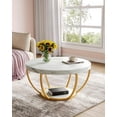 thumbnail image 2 of Round Coffee Table, 32" Circle Coffee Table for Living Room, 2-Tier Wood Accent Center Table with Open Storage Industrial Design Home Furniture (Wood Grain and Black), 2 of 7