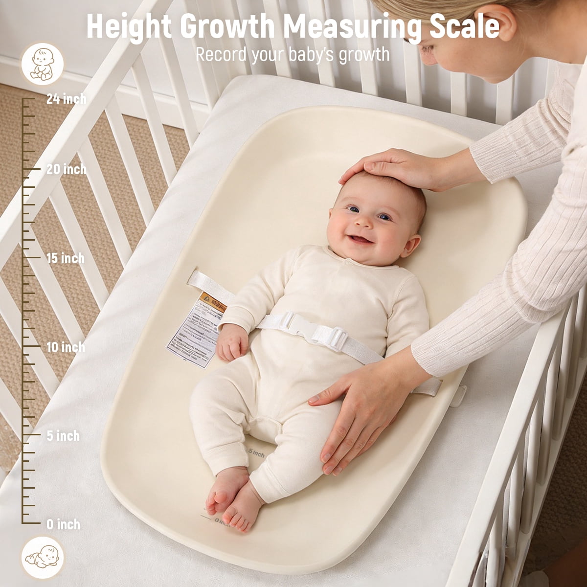 Baby Changing Pad, Caveen Eva Diaper Changing Station, with Height Ruler & Anti Slip Bottom, Waterproof, Beige
