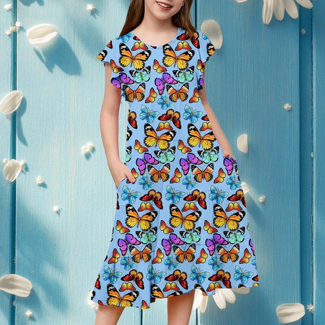 Robes pour Filles Décontractées d'Été à Manches Volantées, Robe à Étages pour Enfants - Confortable et Stylée pour les Fêtes et les Événements Extérieurs