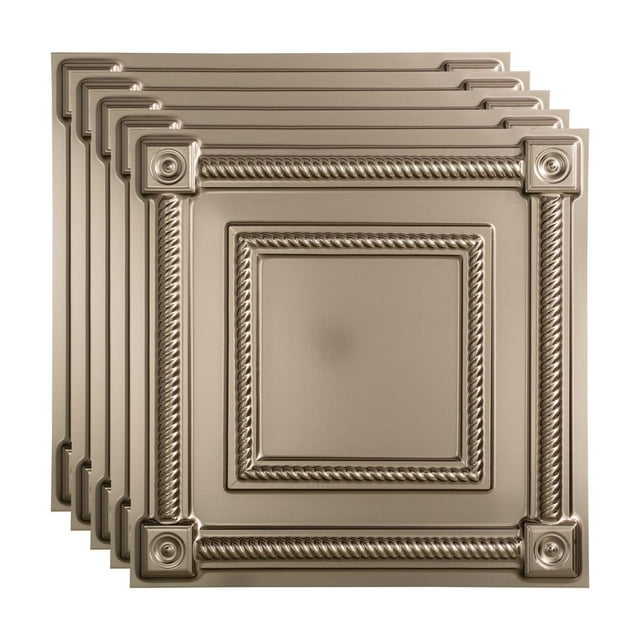 FASÄDE Coffer Decorative Vinyl 2ft x 2ft Lay in Ceiling Panel in Brushed Nickel (5 Pack)