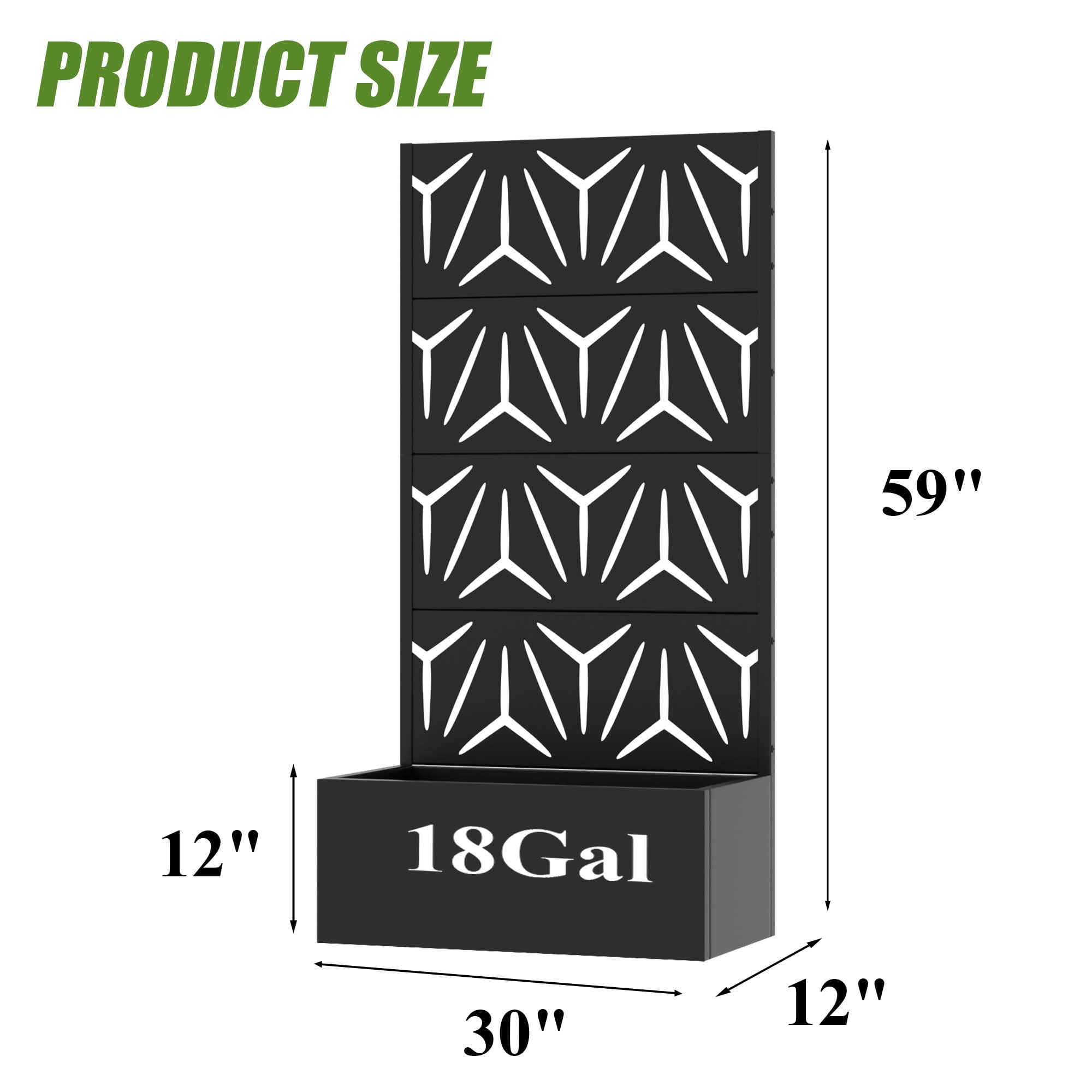 MAYEERTY 59X30" Metal Outdoor Black Privacy Screen with Planter Box for Backyard & Garden, 4 Piece Set