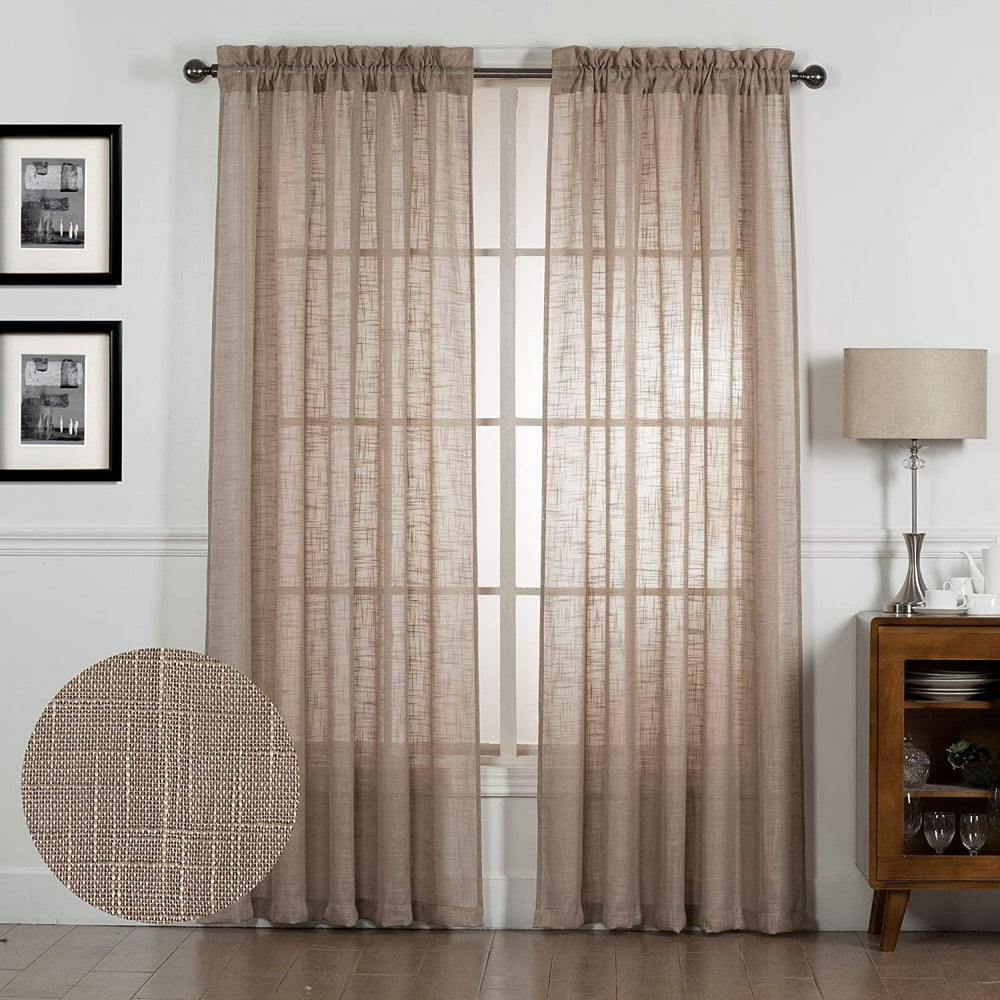 Taupe Semi Sheer Curtains 84 Inches Long, Light Reducing Sheer Privacy