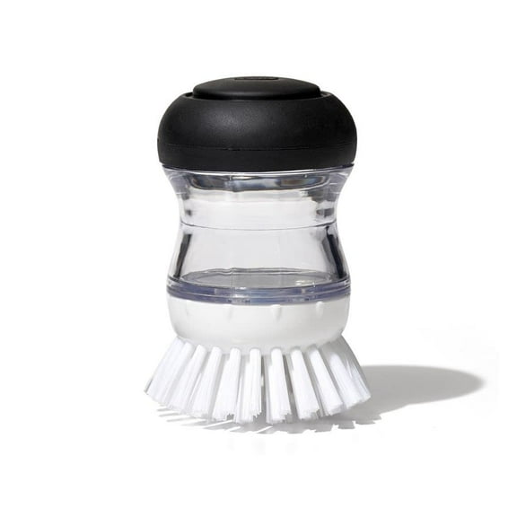 OXO Good Grips Palm Cleaning Brush - Soap Dispensing, Soft Nylon Bristles - Black/Clear/White