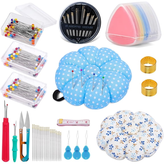 Sewing Pin Cushion Kit, Wrist Pin Cushions for Sewing, Needle Cushion with 150Pcs Sewing Pins, 50Pcs Sewing Needles, Seam Rippers, Scissors, and Tape Measure