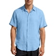 thumbnail image 2 of LTTVQM Men Linen Shirts Casual Short Sleeve Button Down Shirts Beach 2026 Summer Clothes Sky Blue XL, 2 of 5