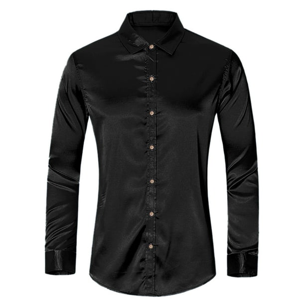 Camisas fiesta formales saten manga larga botones ajuste delgado Negro T XL Lars Amadeus Camisas Walmart en linea