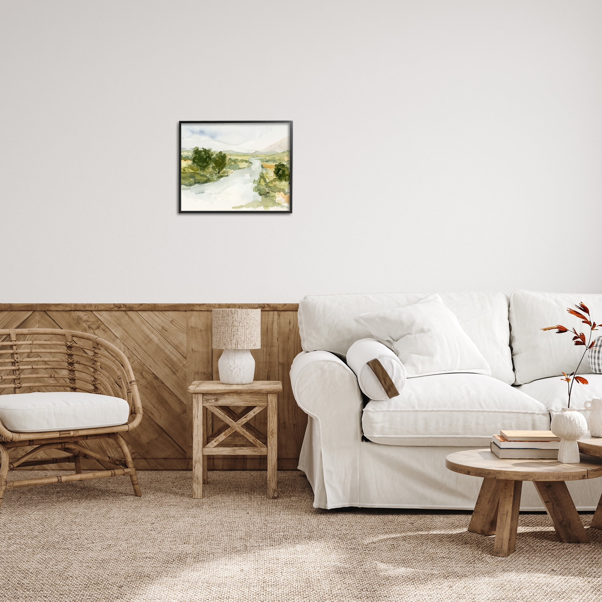 Stupell Industries Natural Flowing Stream Landscape Painting Black Framed Art Print Wall Art, 20 x 16